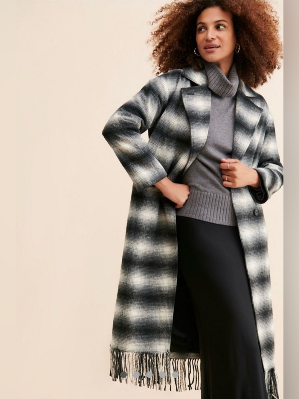 •ANTHROPOLOGIE• avec les filles plaid fringe hemmed coat NWOT